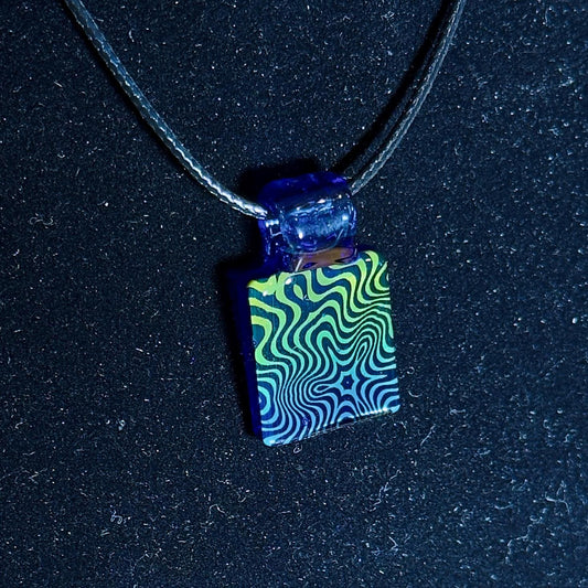 Hand blown glass pendant - pattern tile, gold and silver fumed mini necklace pendant