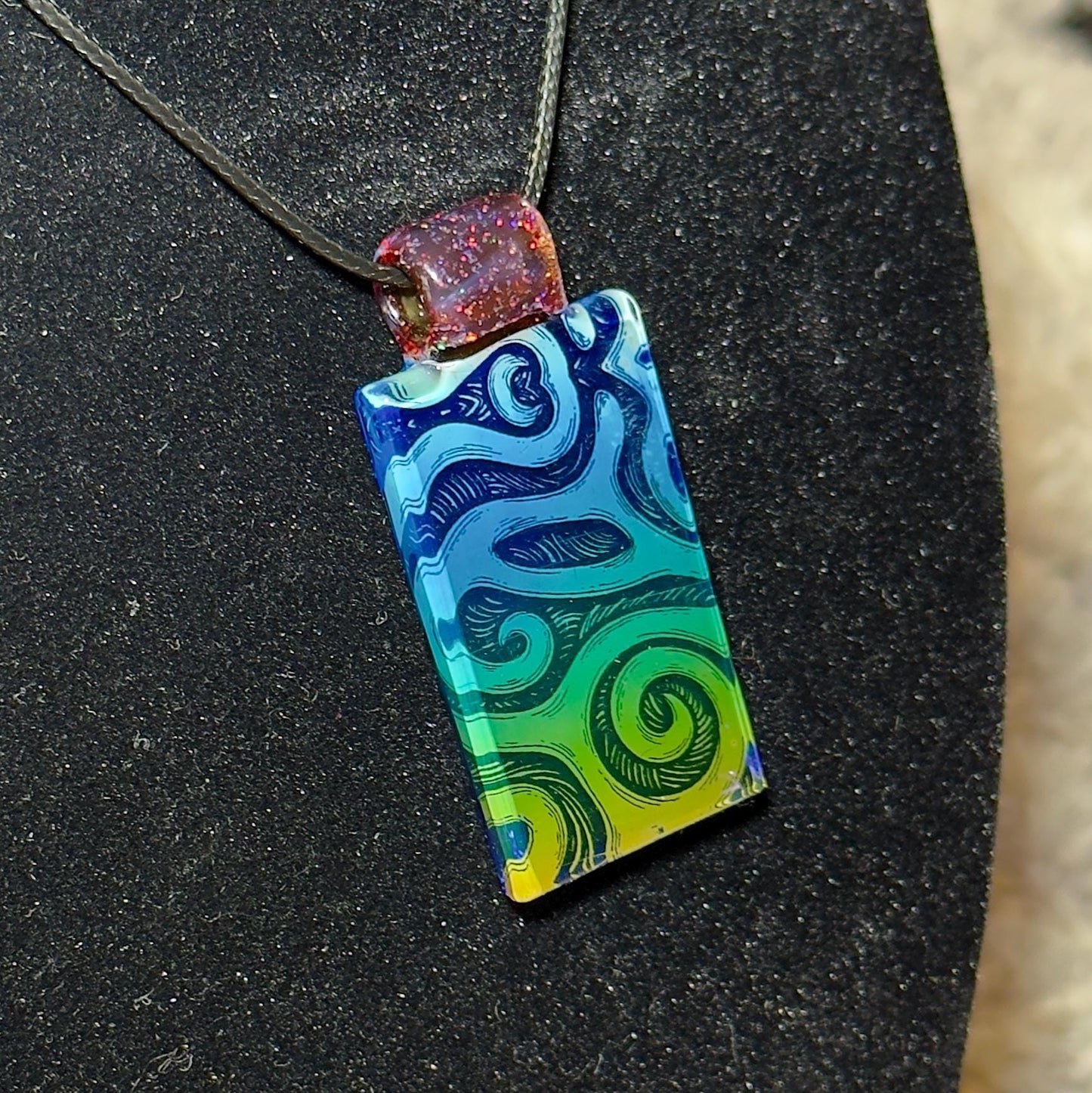 Handmade Fume Gradient Blown Glass Pendant - Iridescent Rainbow Necklace