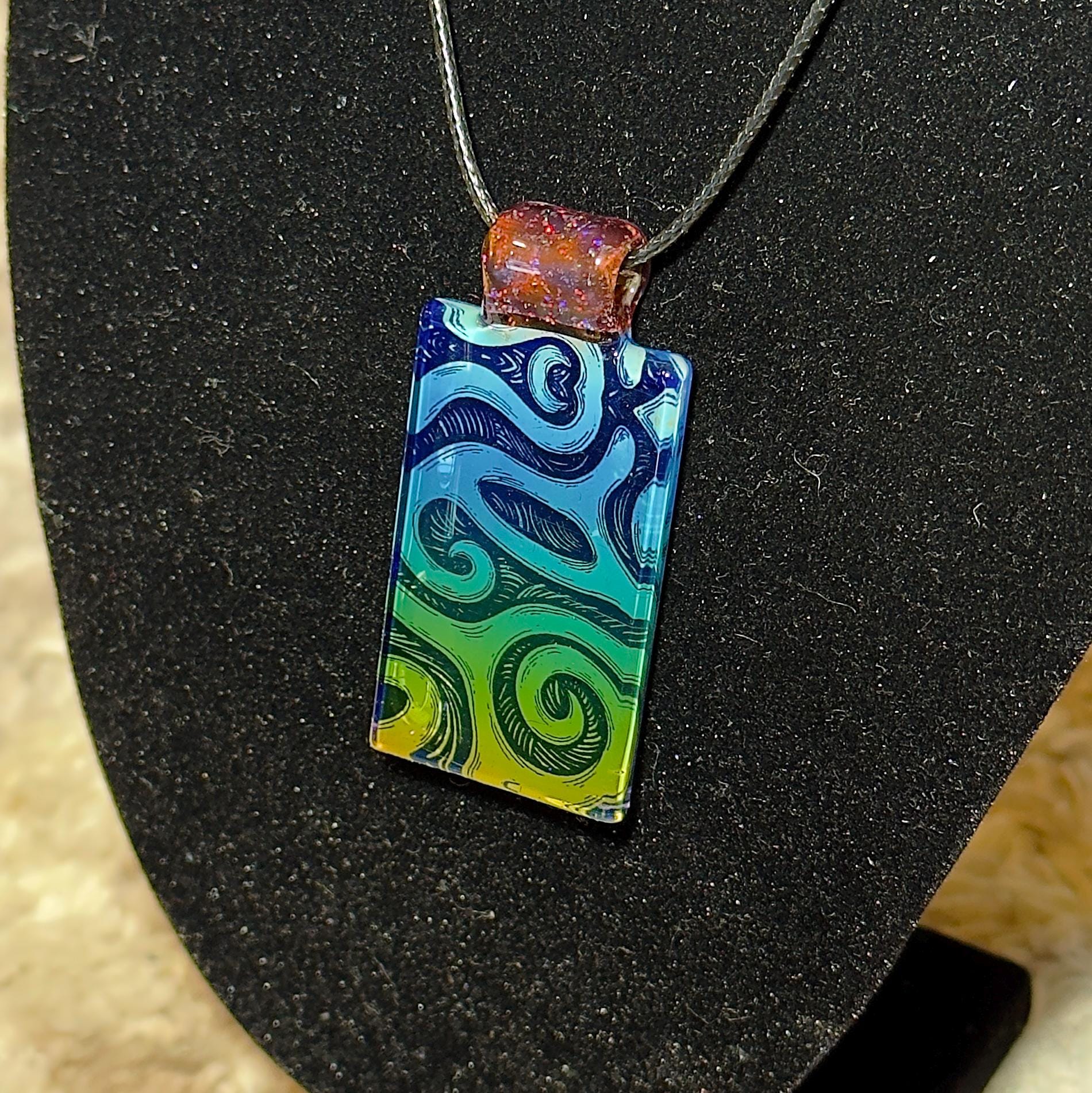 Handmade Fume Gradient Blown Glass Pendant - Iridescent Rainbow Necklace