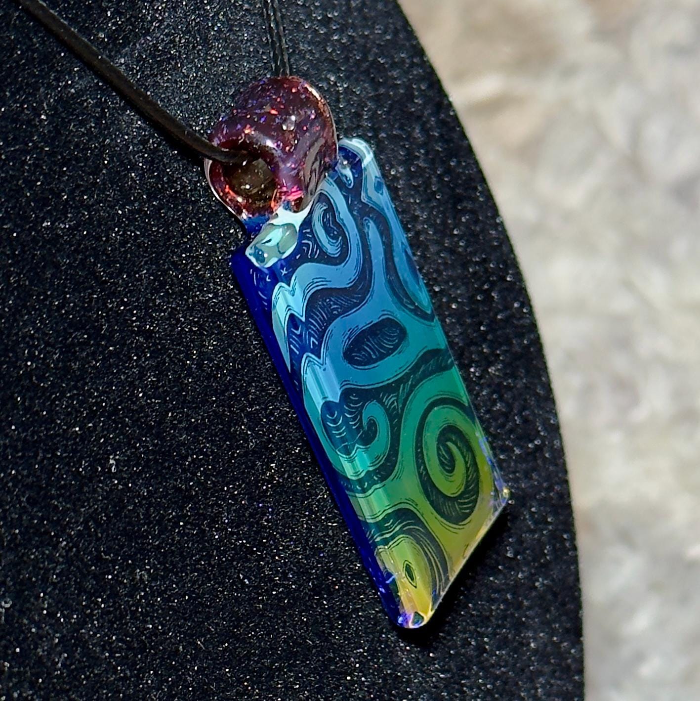 Handmade Fume Gradient Blown Glass Pendant - Iridescent Rainbow Necklace