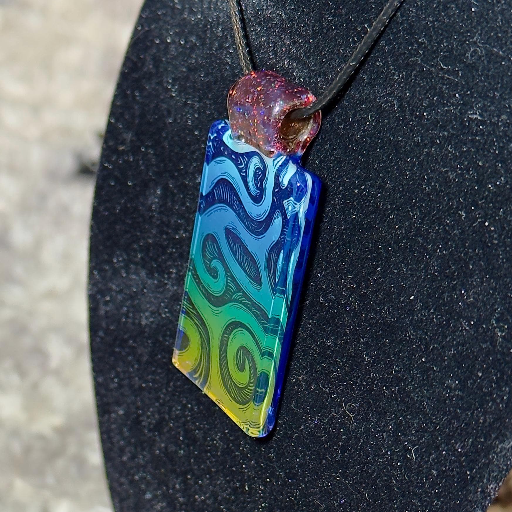 Handmade Fume Gradient Blown Glass Pendant - Iridescent Rainbow Necklace