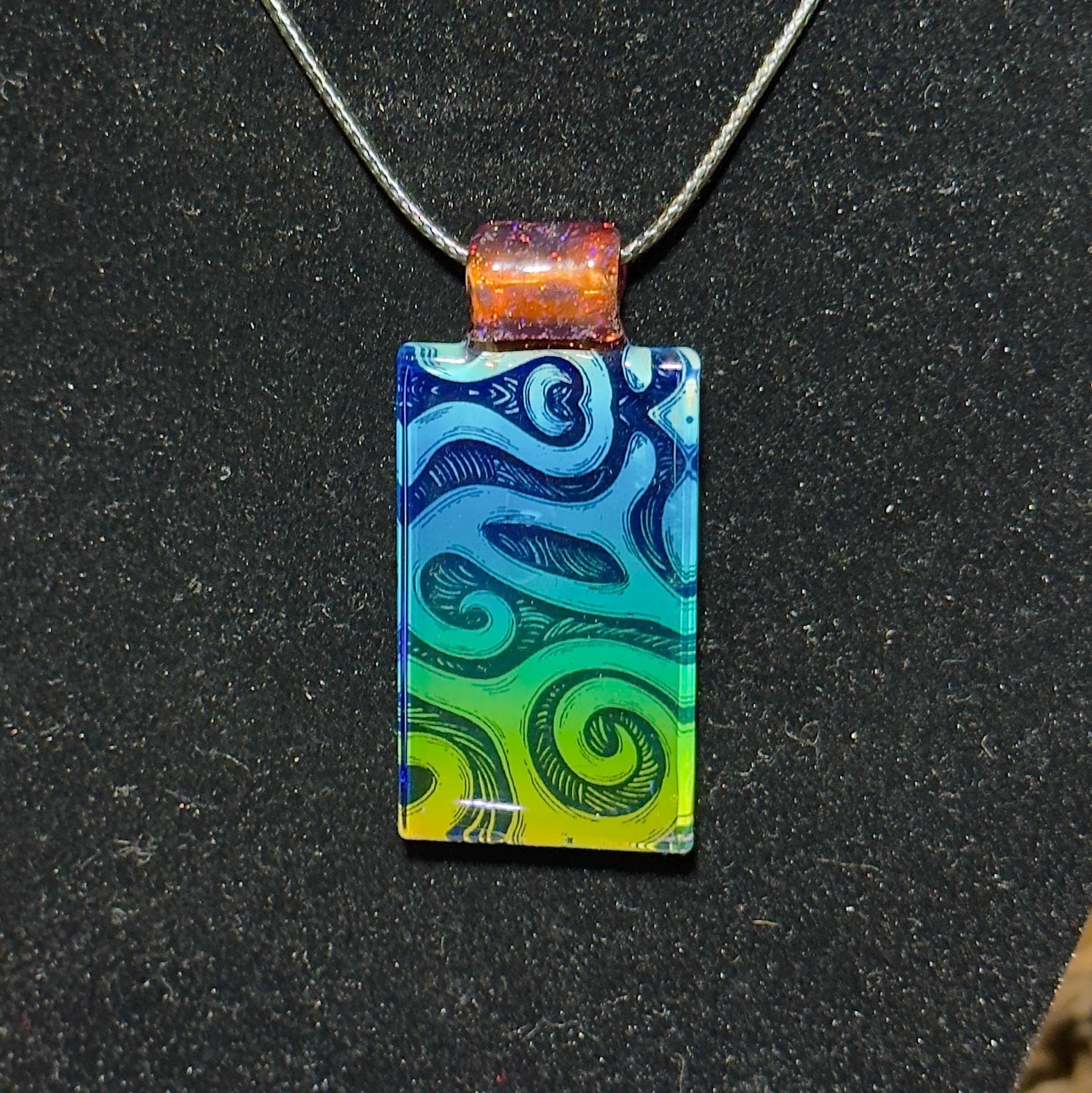 Handmade Fume Gradient Blown Glass Pendant - Iridescent Rainbow Necklace