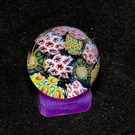 Hefe Glass Marble, Borosilicate Art Glass, 36mm Cluster Murrini (Includes Stand)