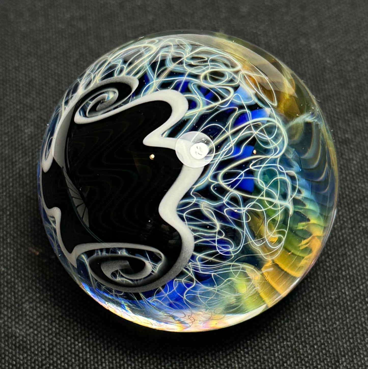 Fume lense murrine marble with silver fume bearded fade to clear wiggy, 47mm