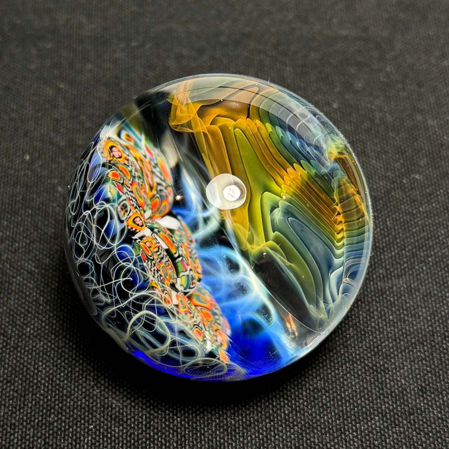 Fume lense murrine marble with silver fume bearded fade to clear wiggy, 47mm