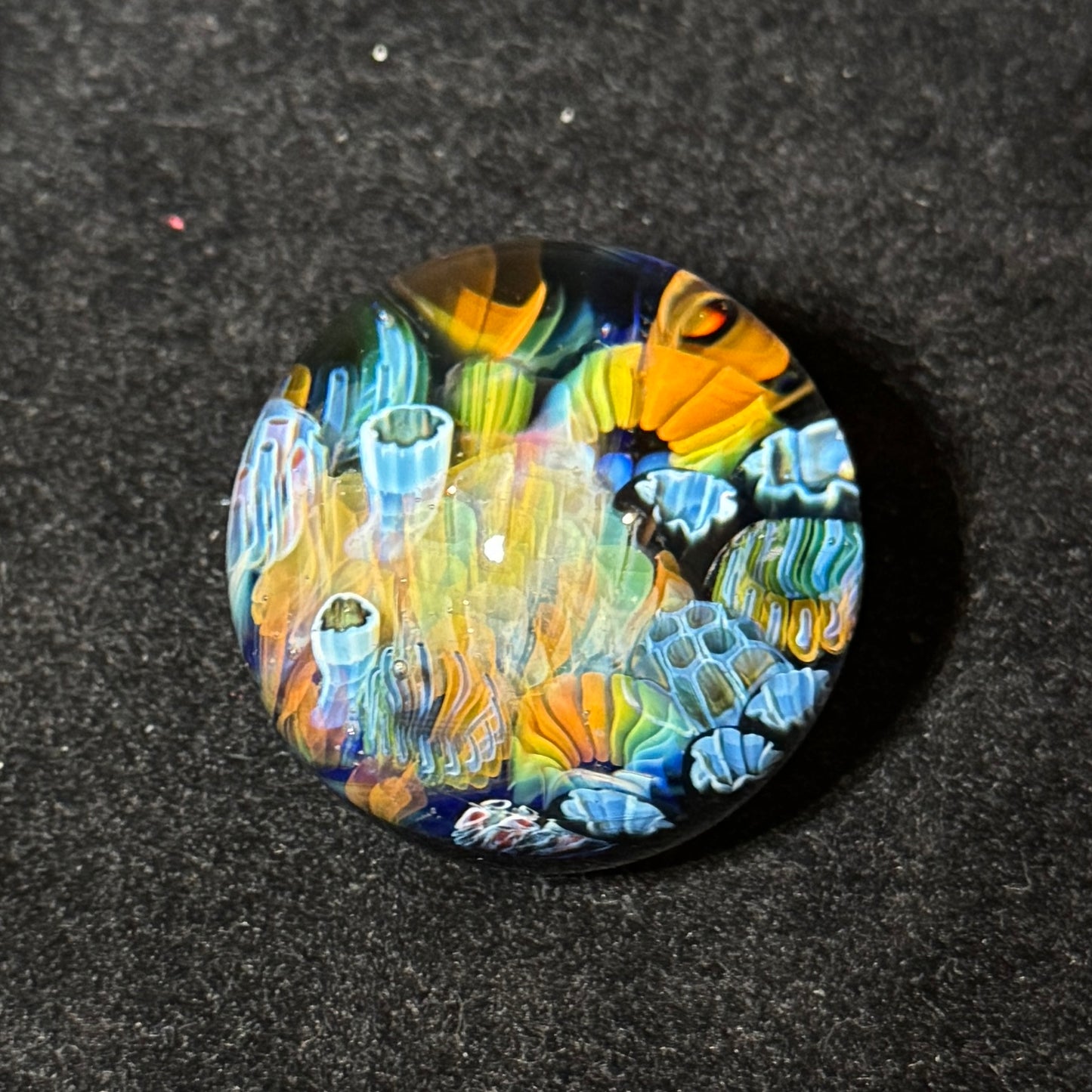 Murrine fumescape blown glass marble, 40mm