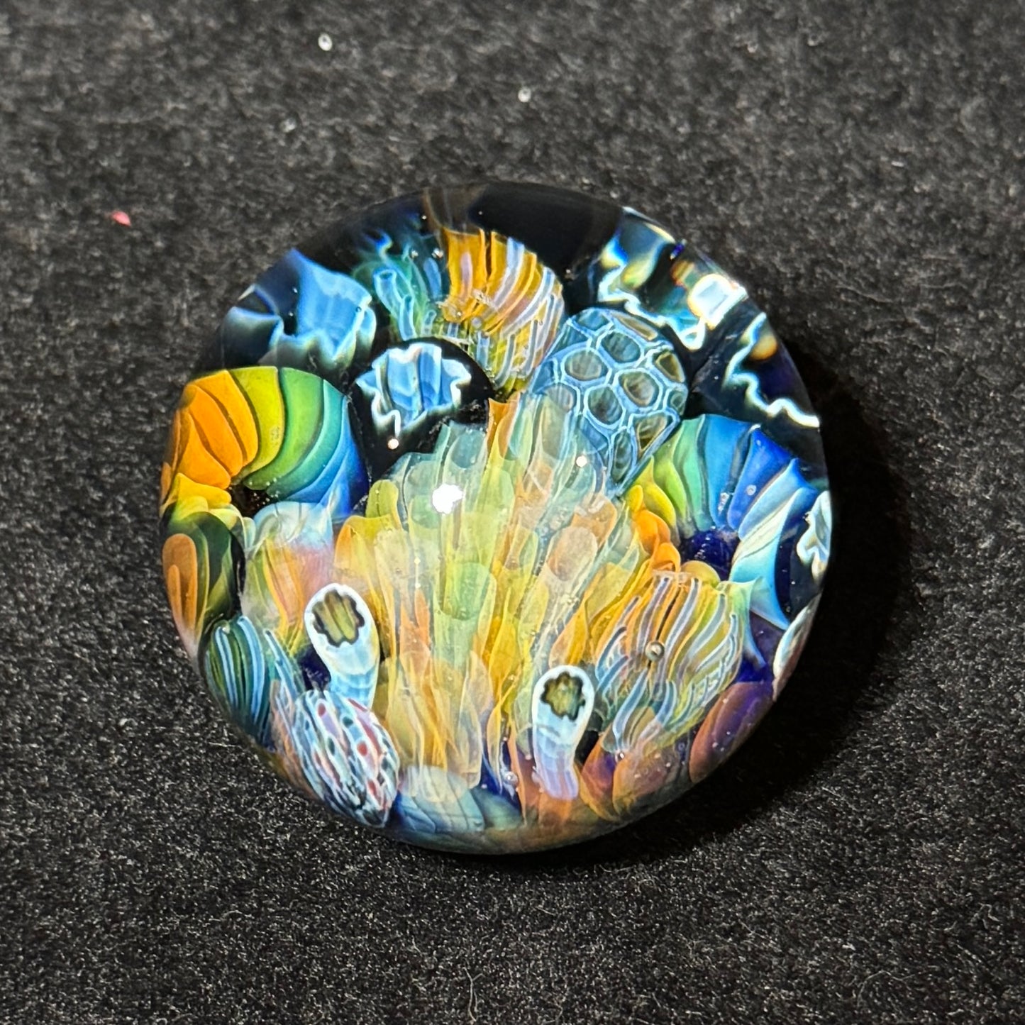 Murrine fumescape blown glass marble, 40mm