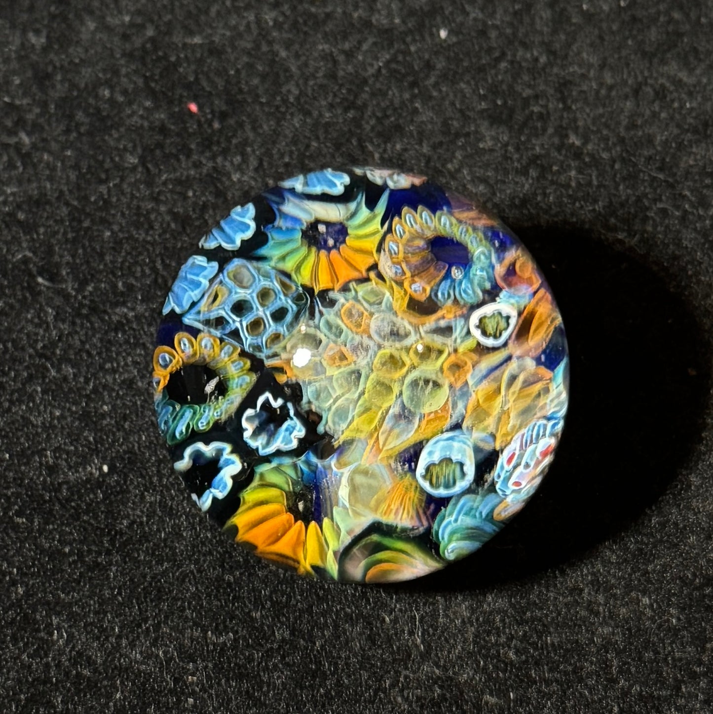 Murrine fumescape blown glass marble, 40mm
