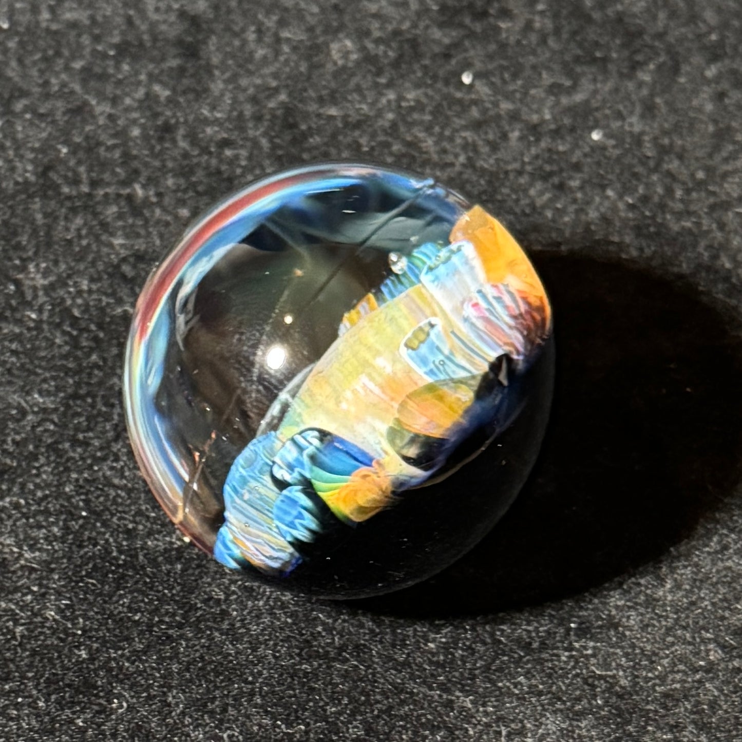 Murrine fumescape blown glass marble, 40mm