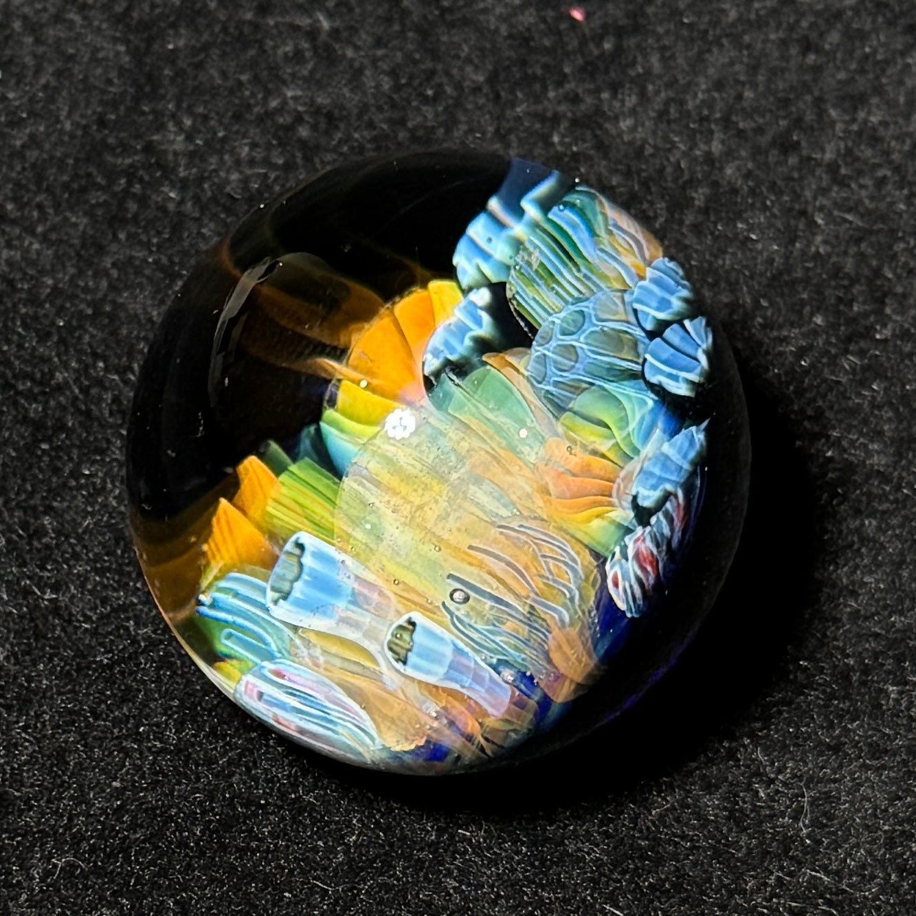 Murrine fumescape blown glass marble, 40mm