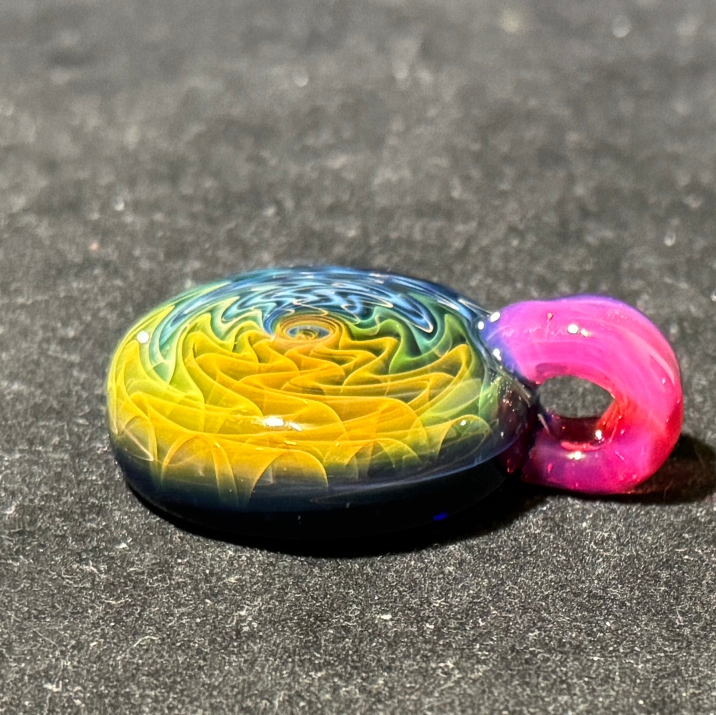 Gold and silver fume linework pendant with pink bale