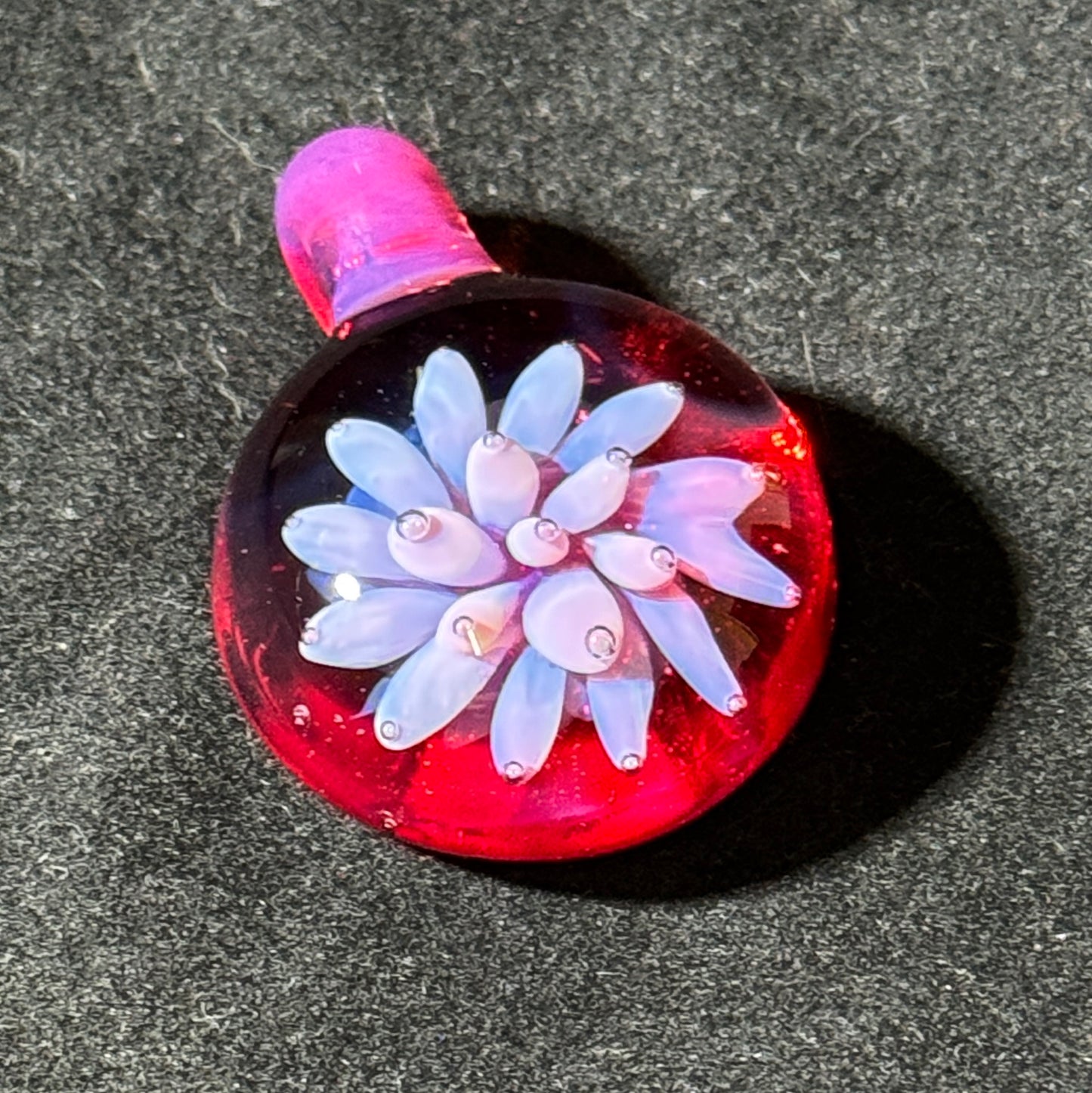 Pink over red air trap - blown glass pendant
