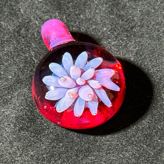 Pink over red air trap - blown glass pendant
