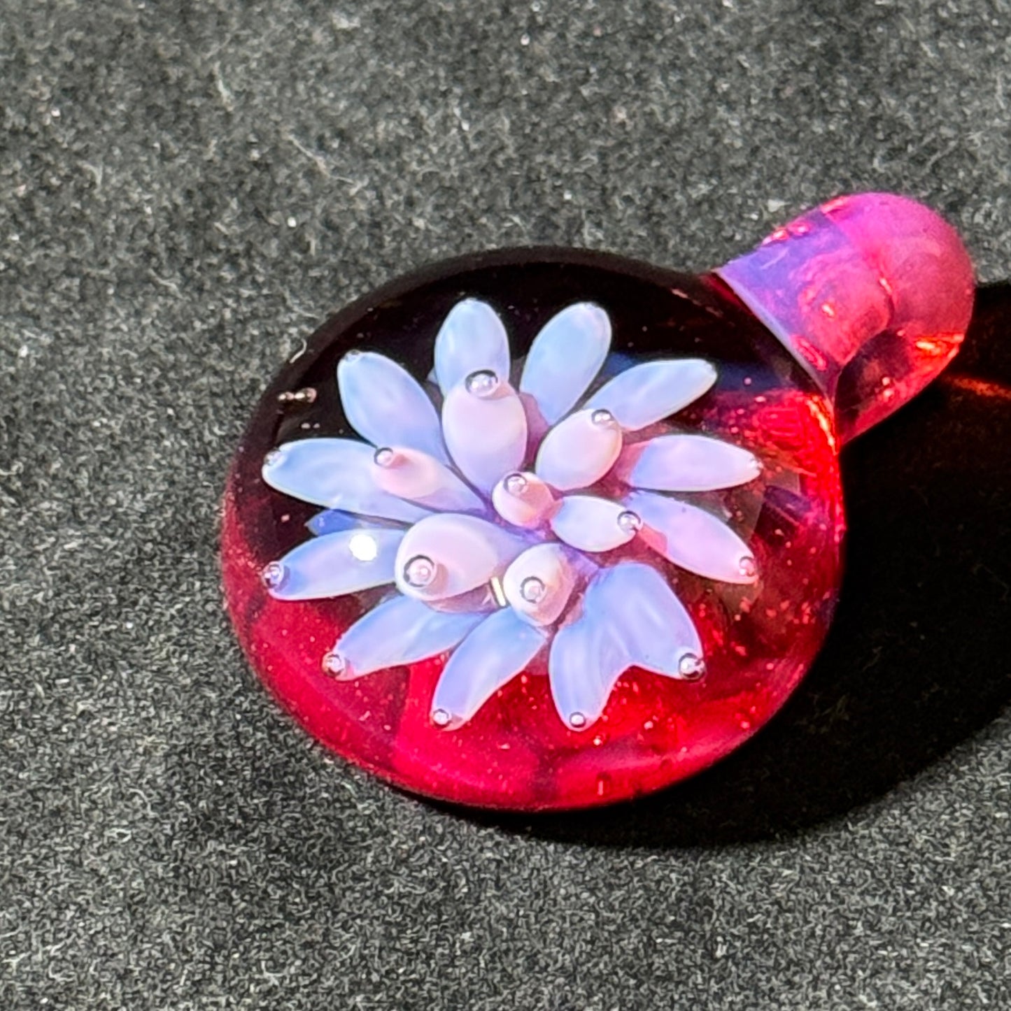Pink over red air trap - blown glass pendant