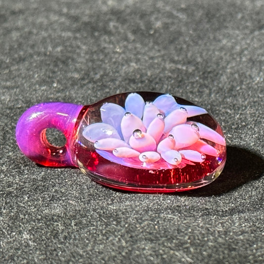 Pink over red air trap - blown glass pendant