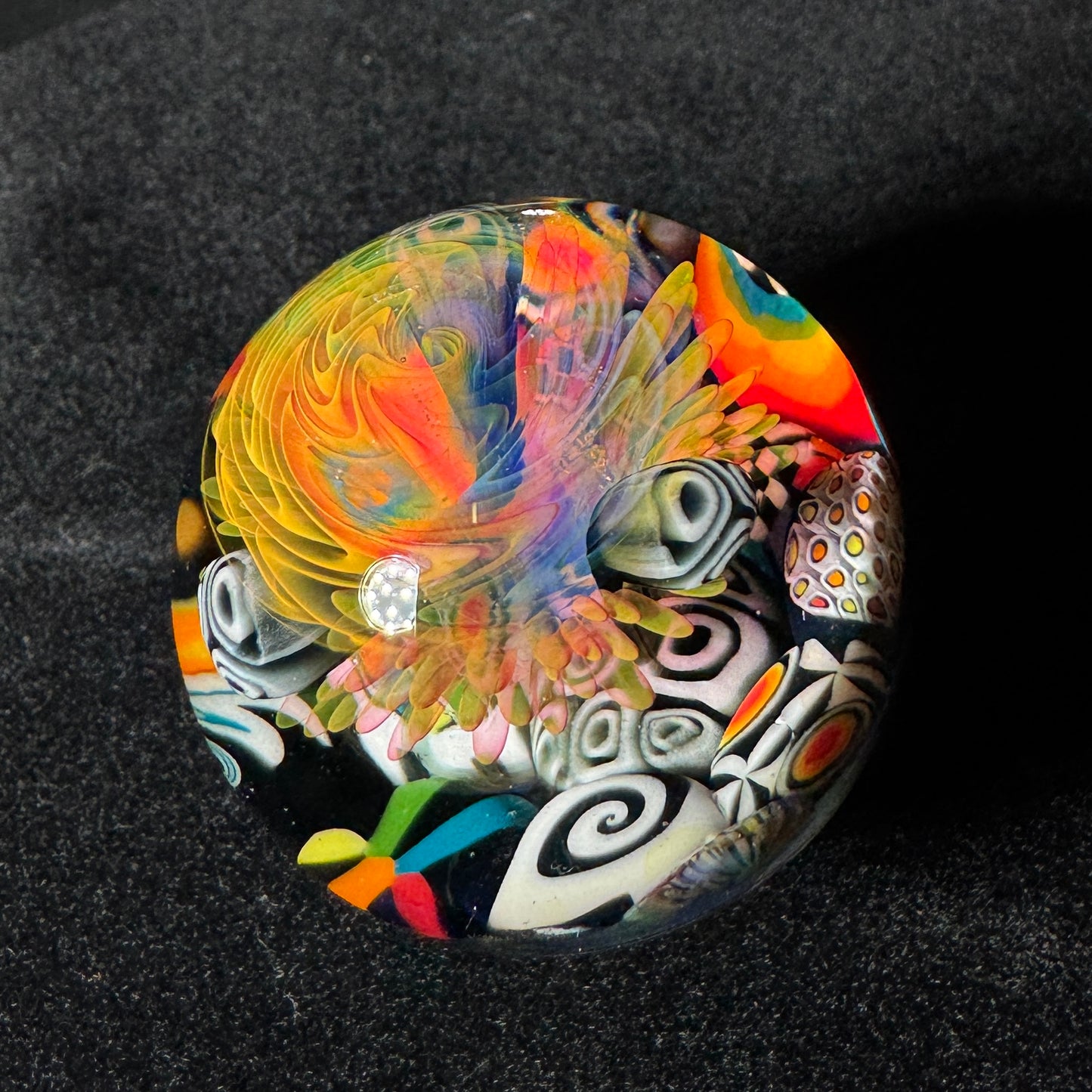 colorful murrine encasement and fume rainbow dot implosion marble, 40mm