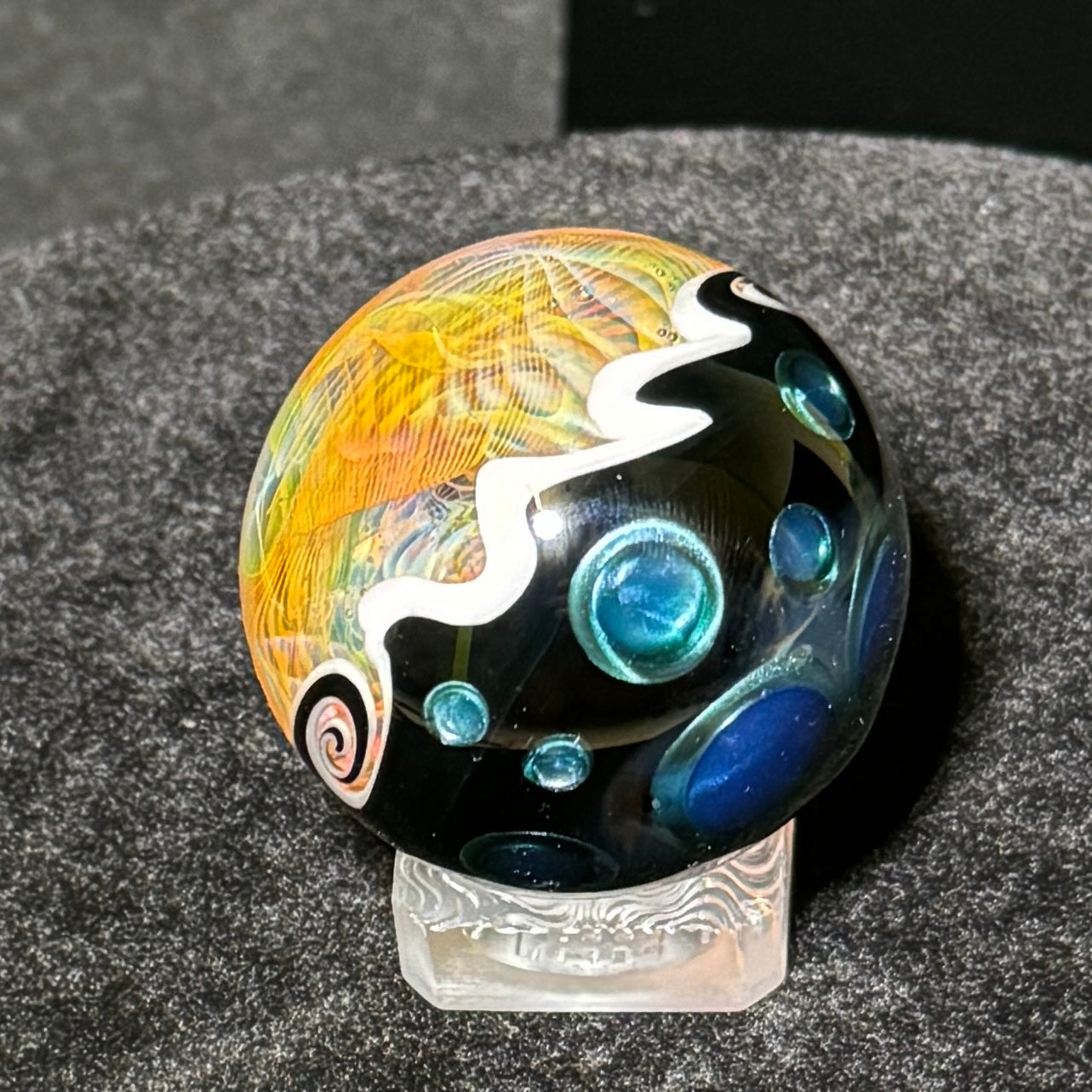 Double layer sleeved chaos fume blown glass marble, 45mm