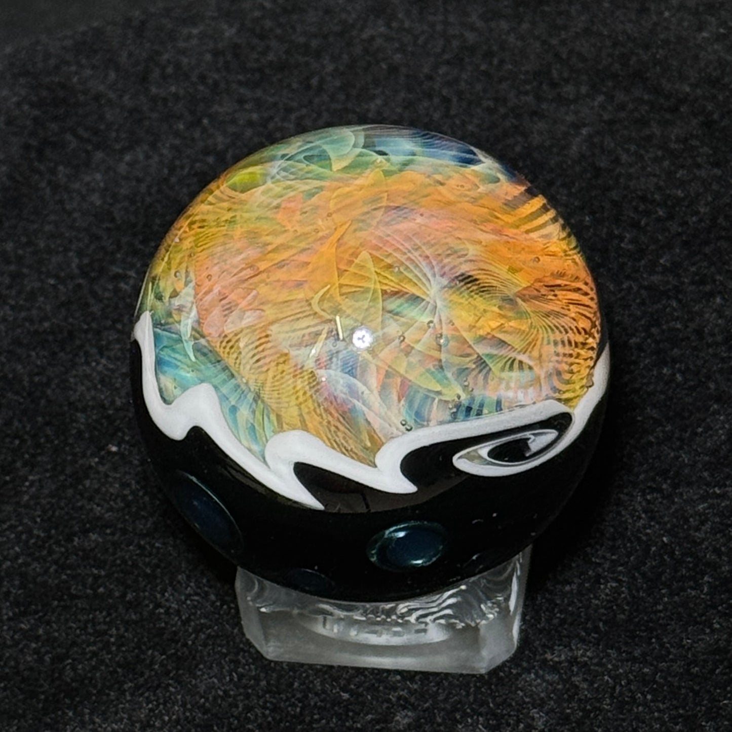 Double layer sleeved chaos fume blown glass marble, 45mm