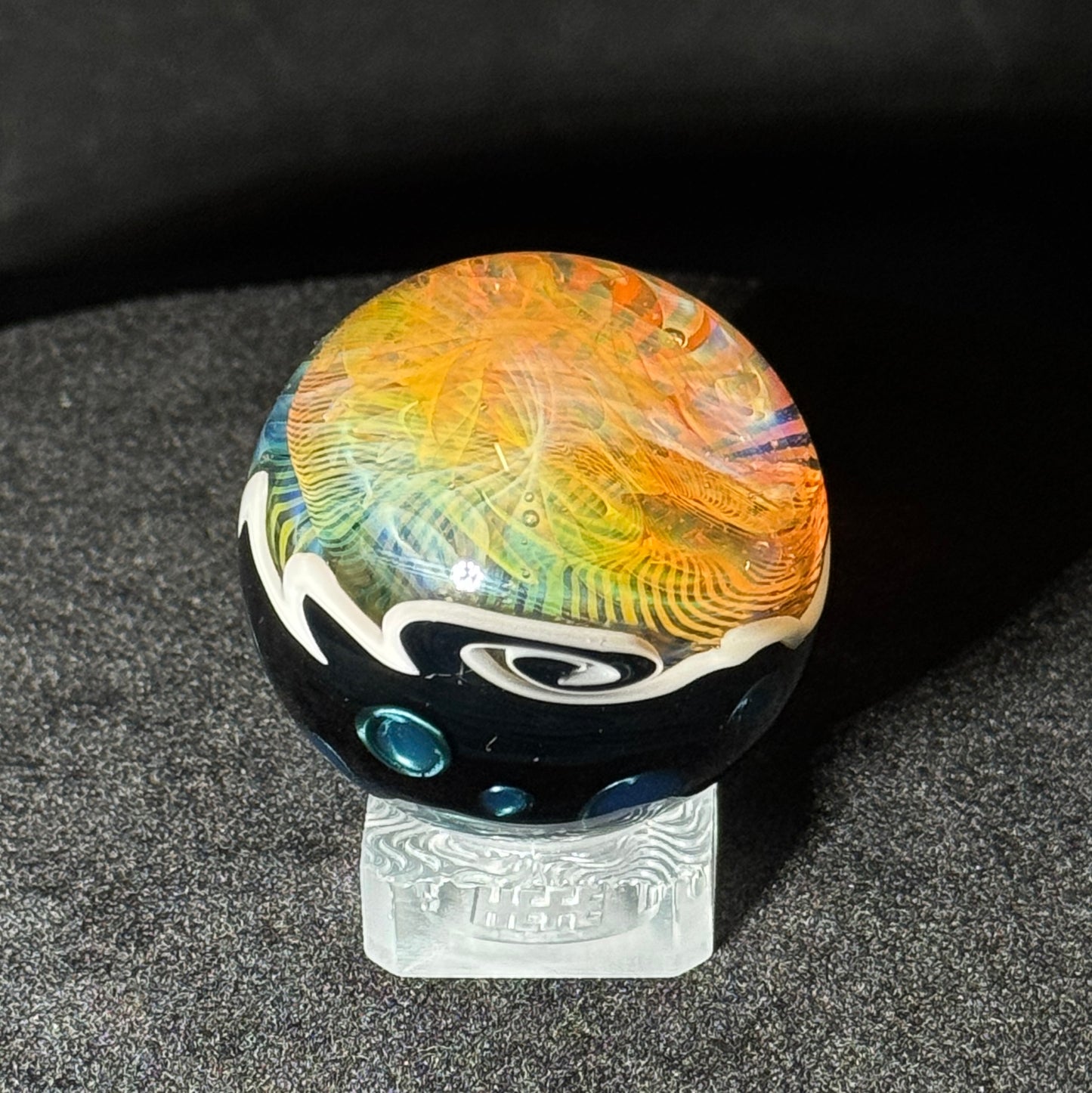 Double layer sleeved chaos fume blown glass marble, 45mm