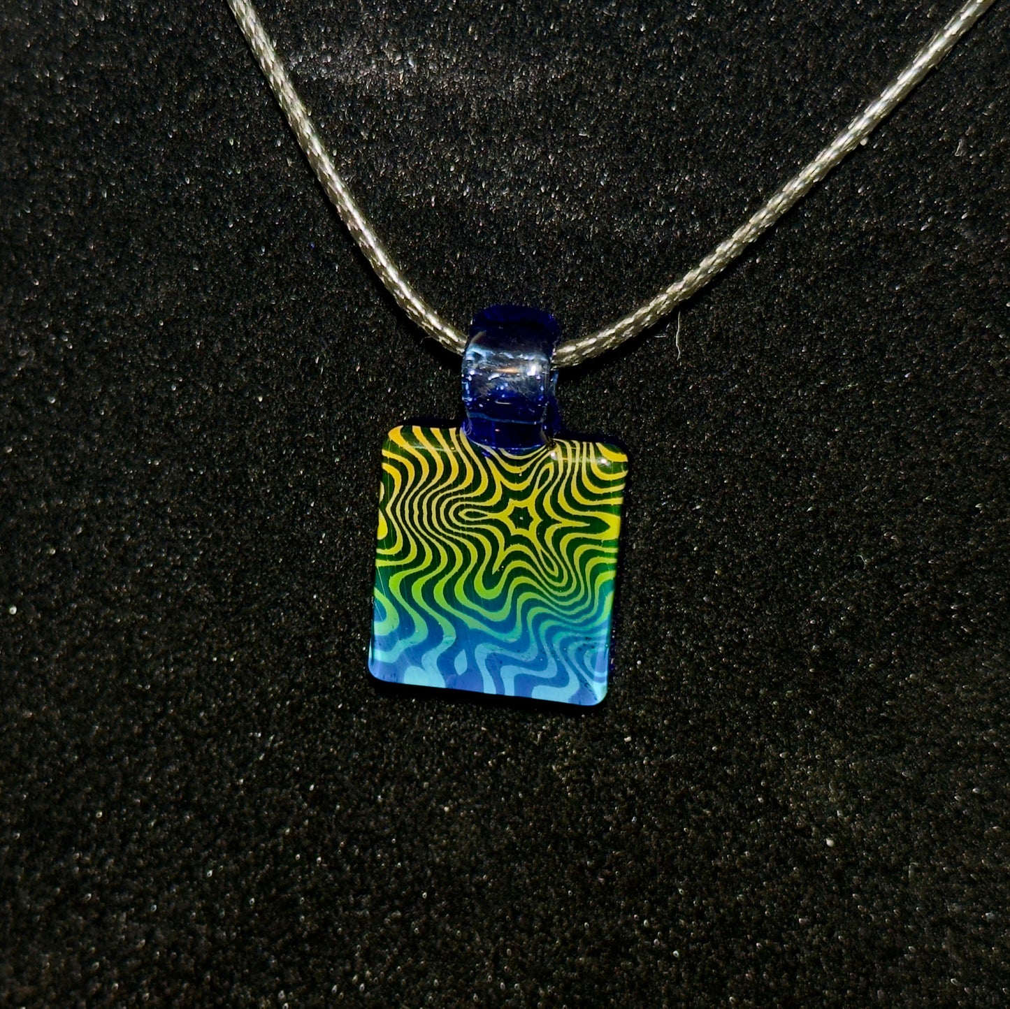 Hand blown glass pendant - pattern tile, gold and silver fumed mini necklace pendant