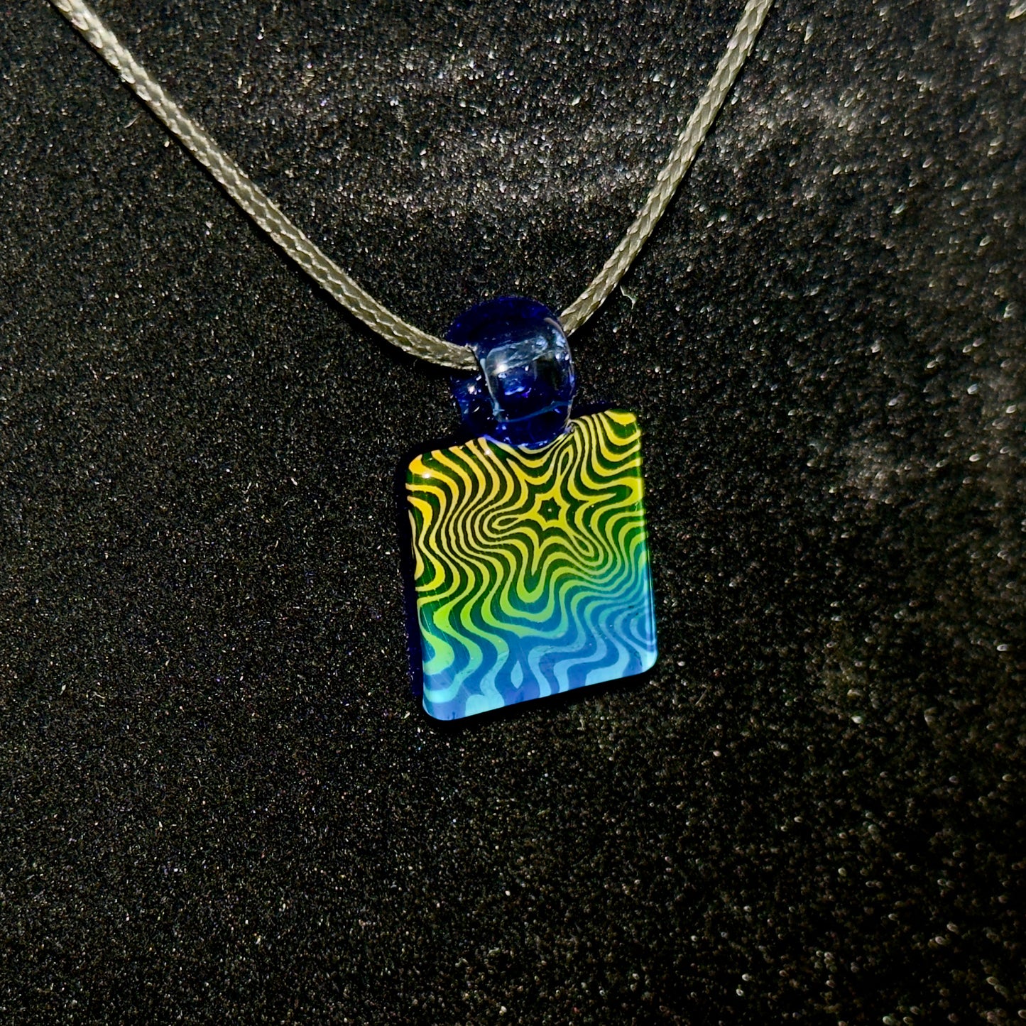 Hand blown glass pendant - pattern tile, gold and silver fumed mini necklace pendant
