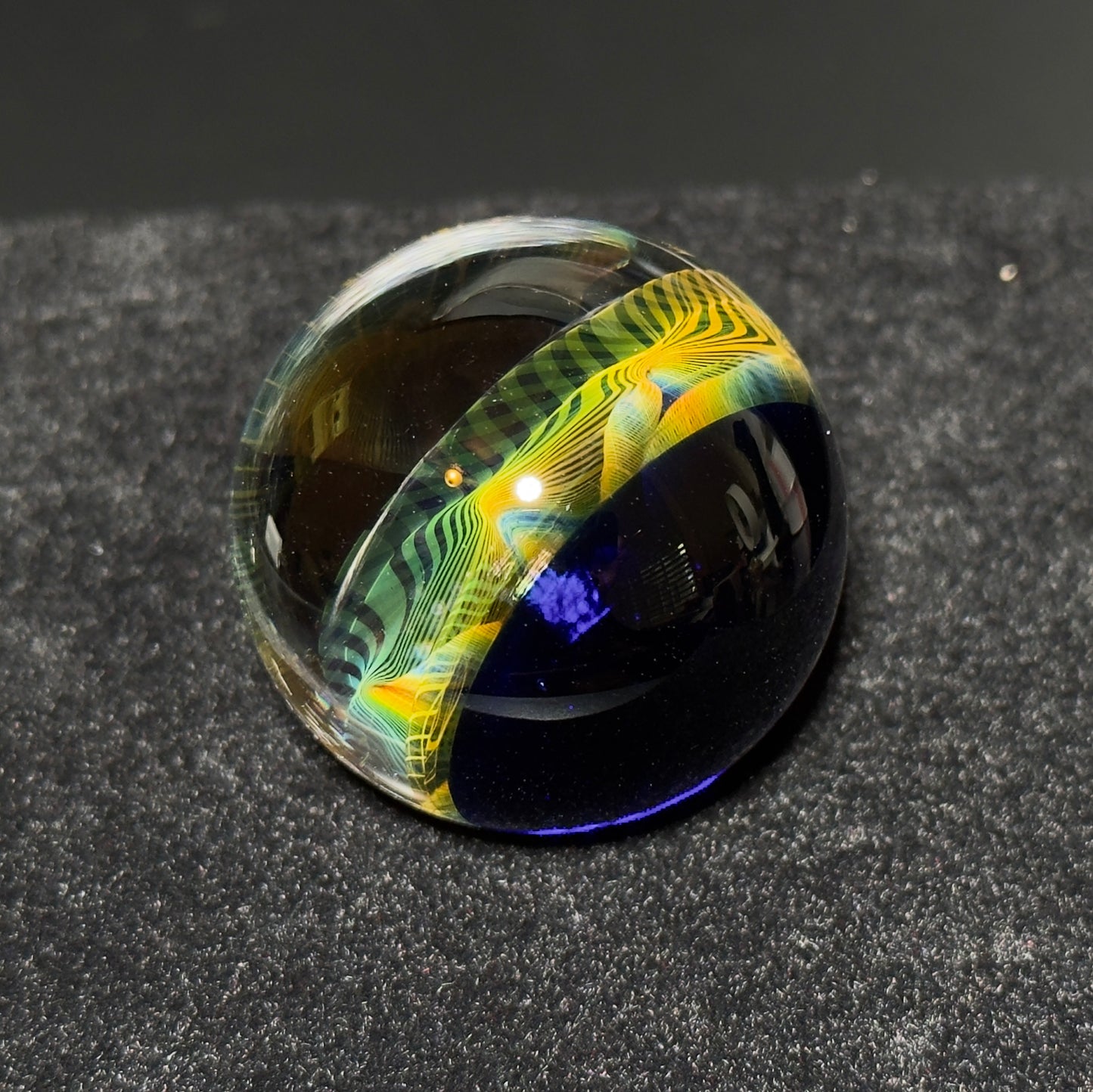 Fume spiral pathway blown glass marble - gold and silver fumed marble - 40mm