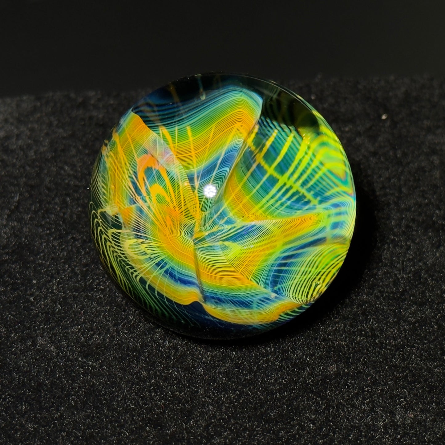 Fume spiral pathway blown glass marble - gold and silver fumed marble - 40mm