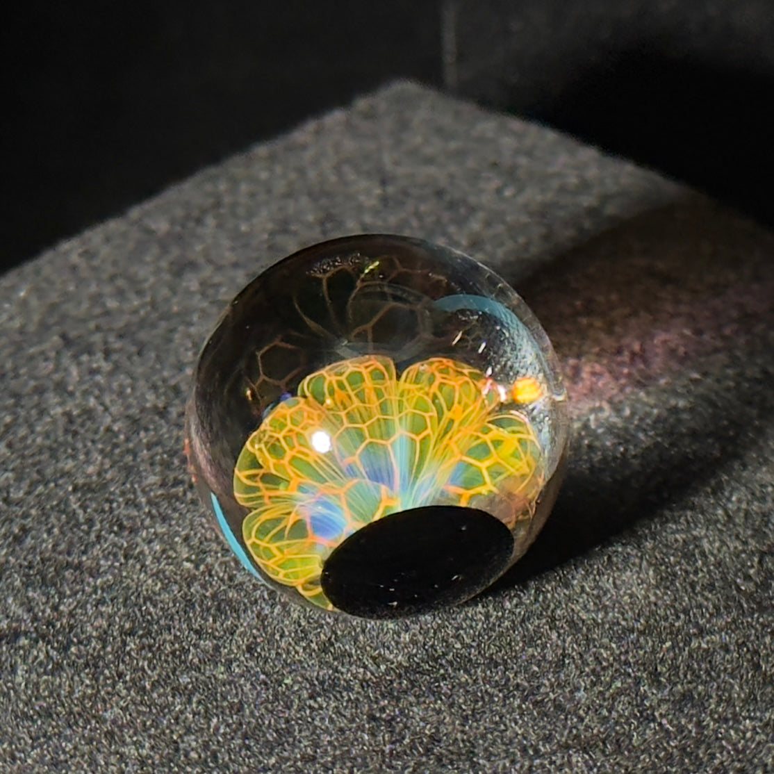 Gold and silver fume blown glass marble 27mm - Honeycomb Drip marble