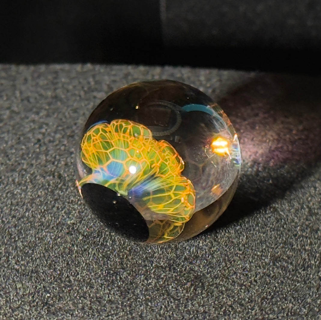 Gold and silver fume blown glass marble 27mm - Honeycomb Drip marble