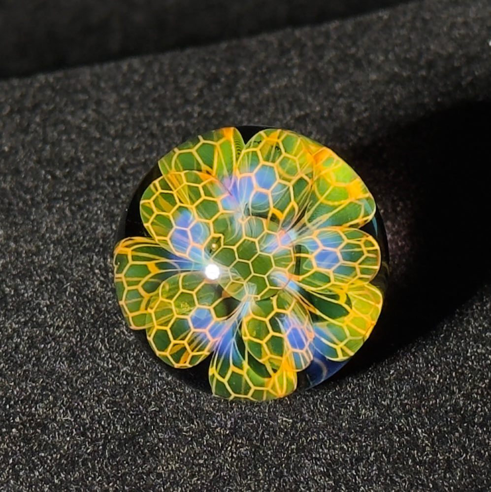 Gold and silver fume blown glass marble 27mm - Honeycomb Drip marble