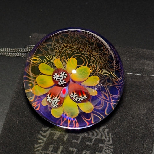 Large Opal Murrine Fume Flower Glass Marble: 24k Gold Fumed Mandala Sphere - 53mm