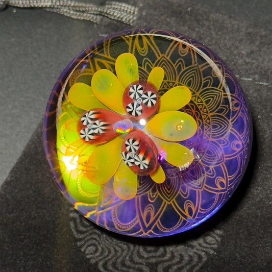 Large Opal Murrine Fume Flower Glass Marble: 24k Gold Fumed Mandala Sphere - 53mm