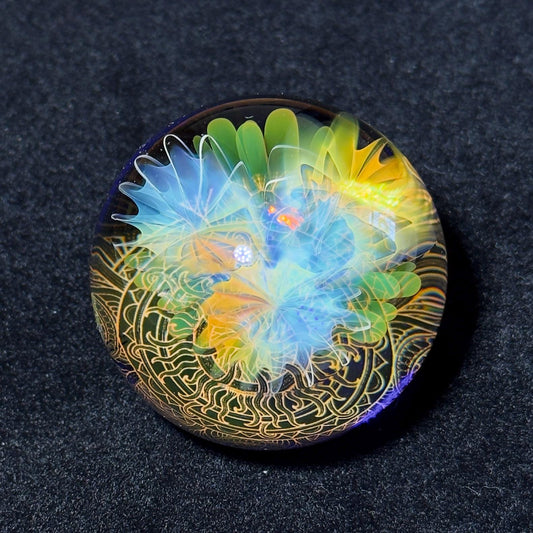 Opal Fume Flower Glass Marble: 24k Gold Fumed Mandala Sphere (44mm)