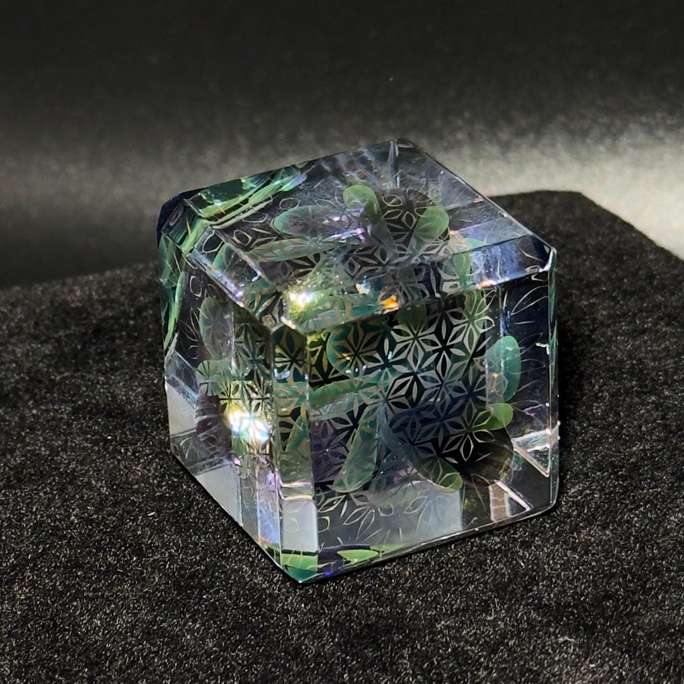 SALE! - Opal Murrini Flower Blown Glass Cube: 24k Gold & Silver Borosilicate, 40mm