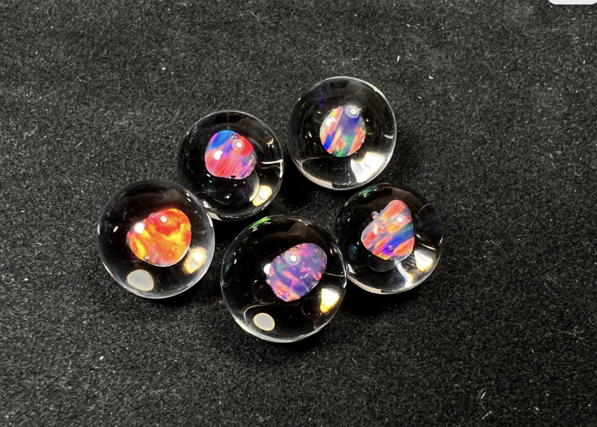 Small tumbled rainbow opal glass blown marble, 13-14mm