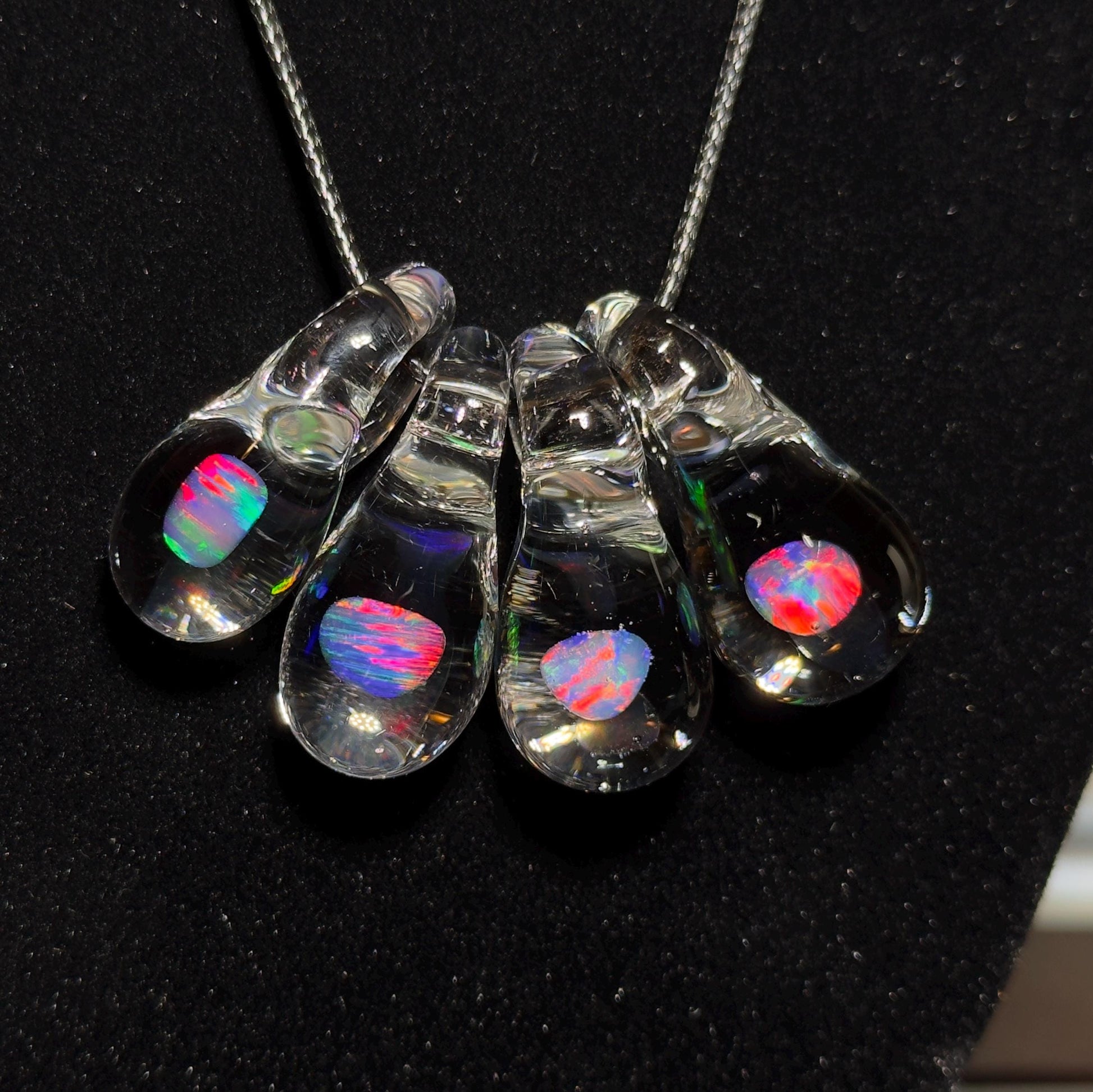 Small tumbled rainbow opal hand blown glass pendant - Teardrop Glass Charm Necklace