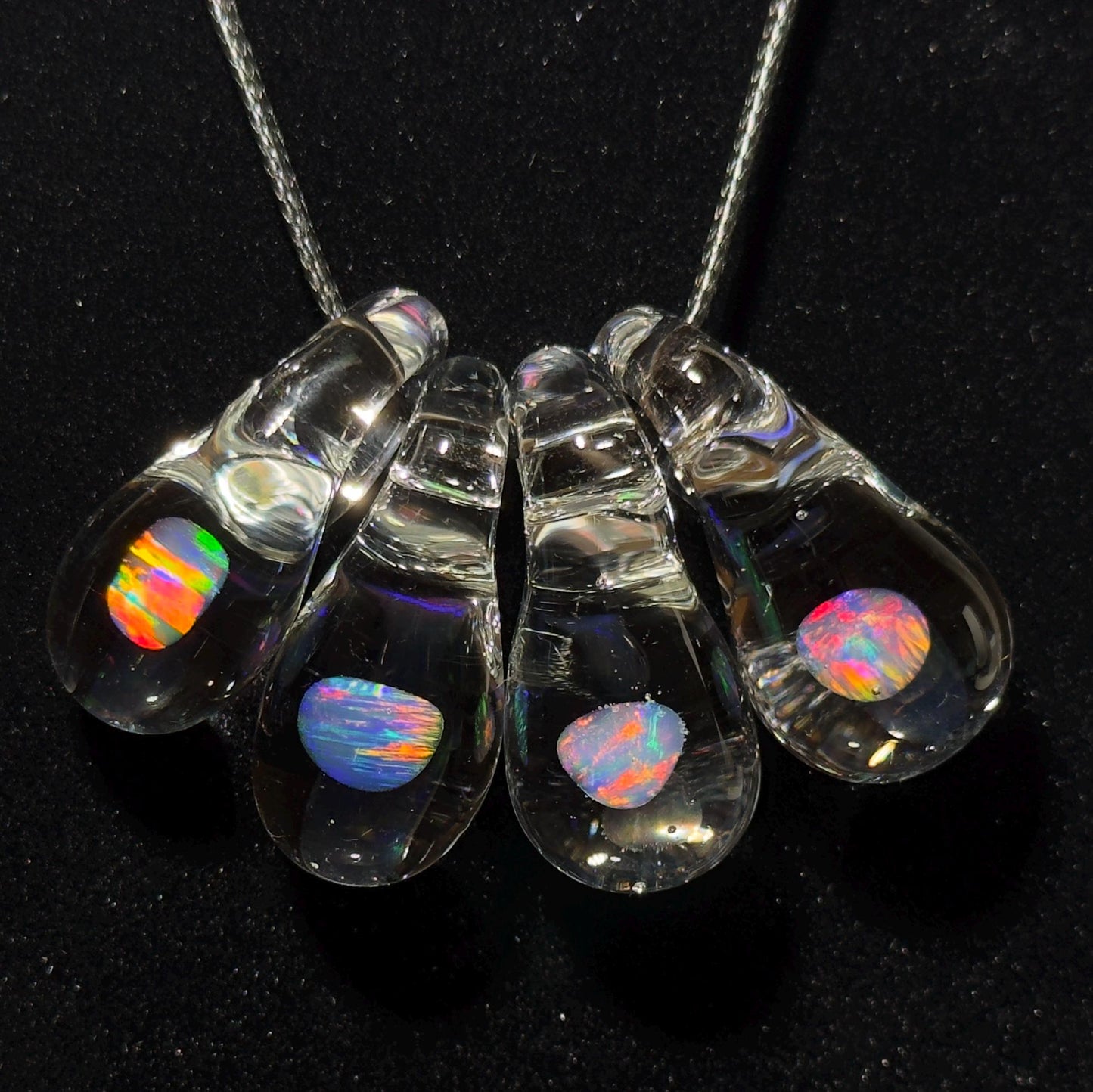 Small tumbled rainbow opal hand blown glass pendant - Teardrop Glass Charm Necklace