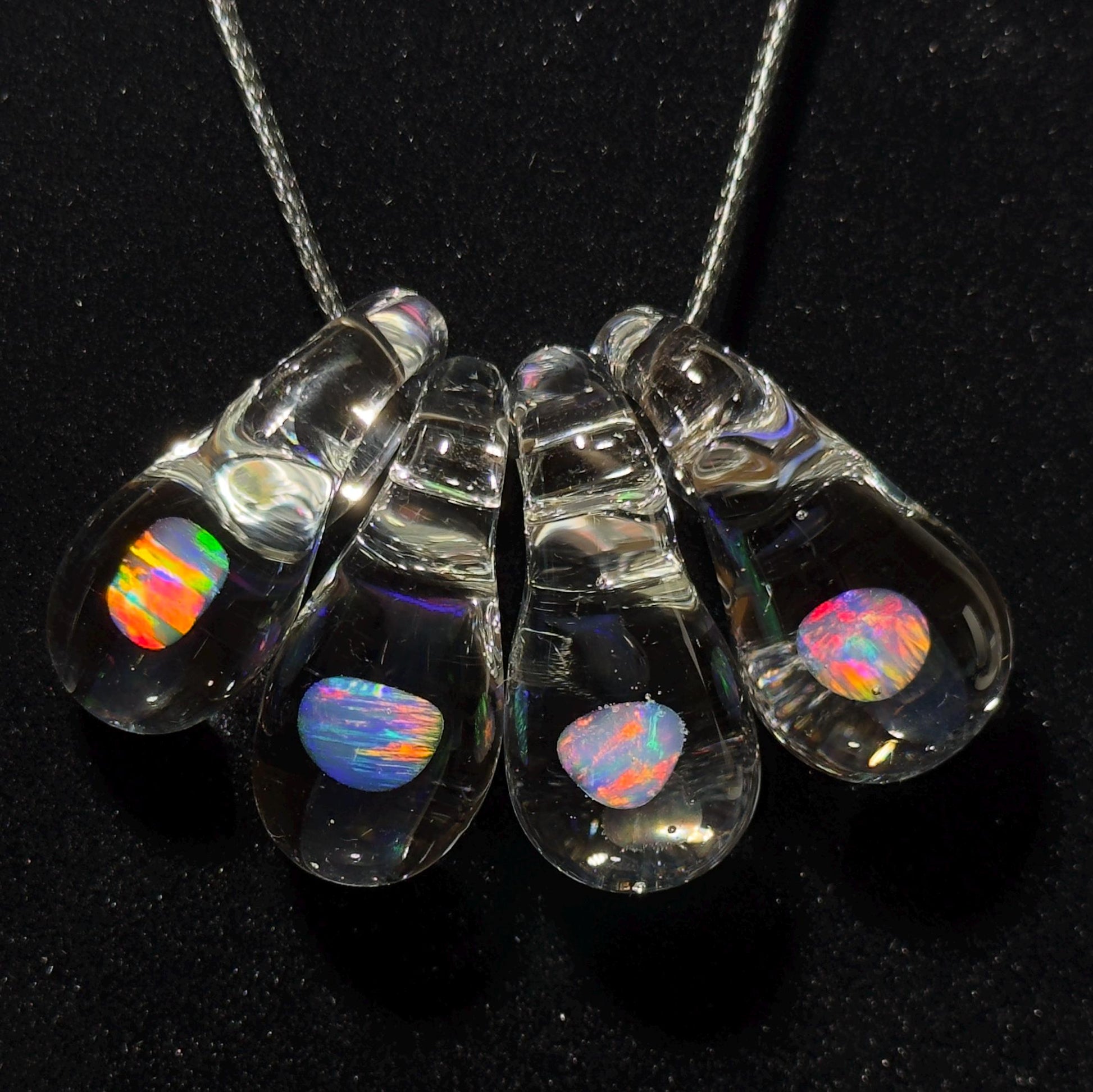 Small tumbled rainbow opal hand blown glass pendant - Teardrop Glass Charm Necklace